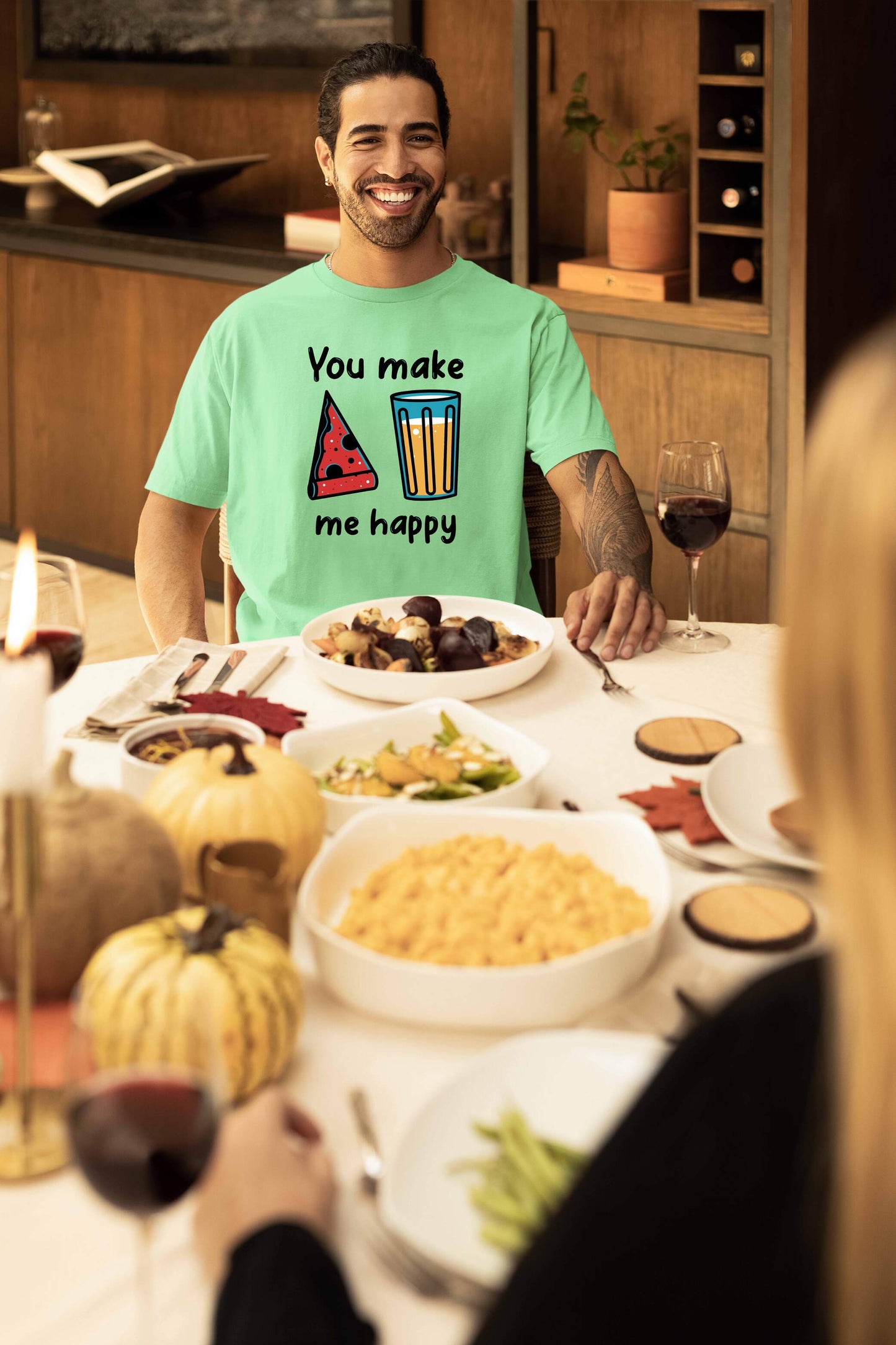 You Make Me Happy Printed Oversized Couple T-Shirts - Super Combed Cotton
