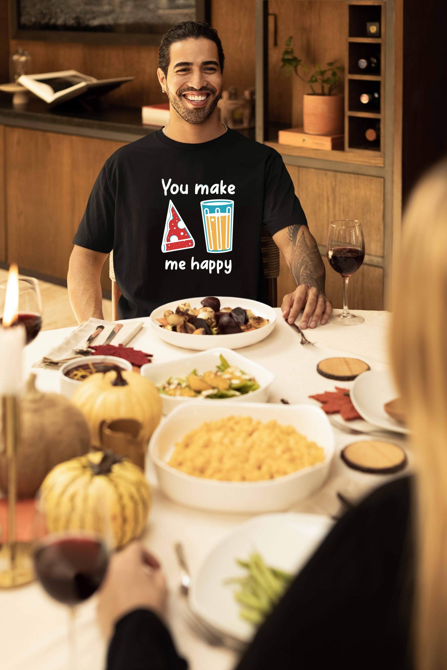 You Make Me Happy Printed Oversized Couple T-Shirts - Super Combed Cotton