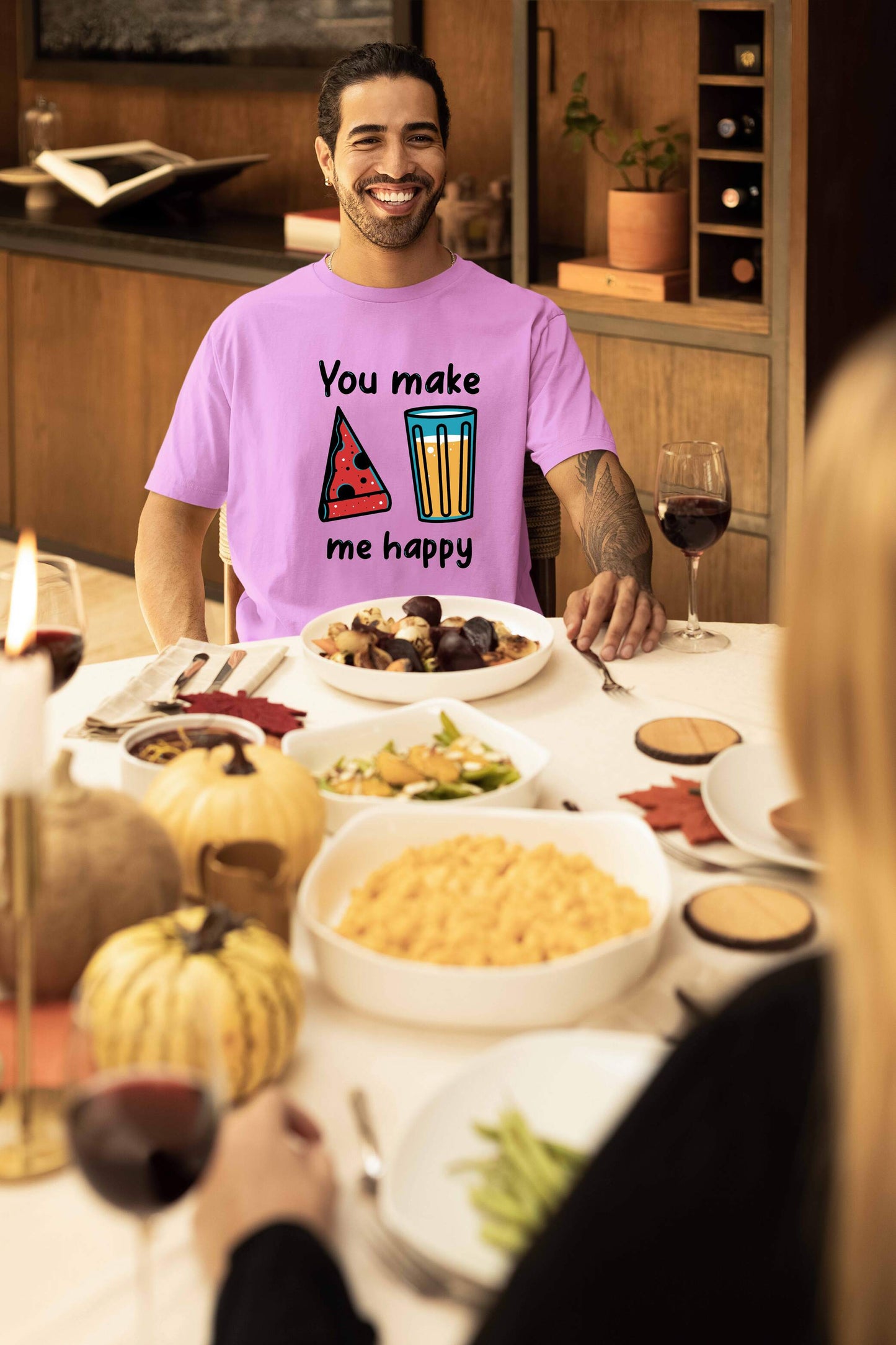 You Make Me Happy Printed Oversized Couple T-Shirts - Super Combed Cotton