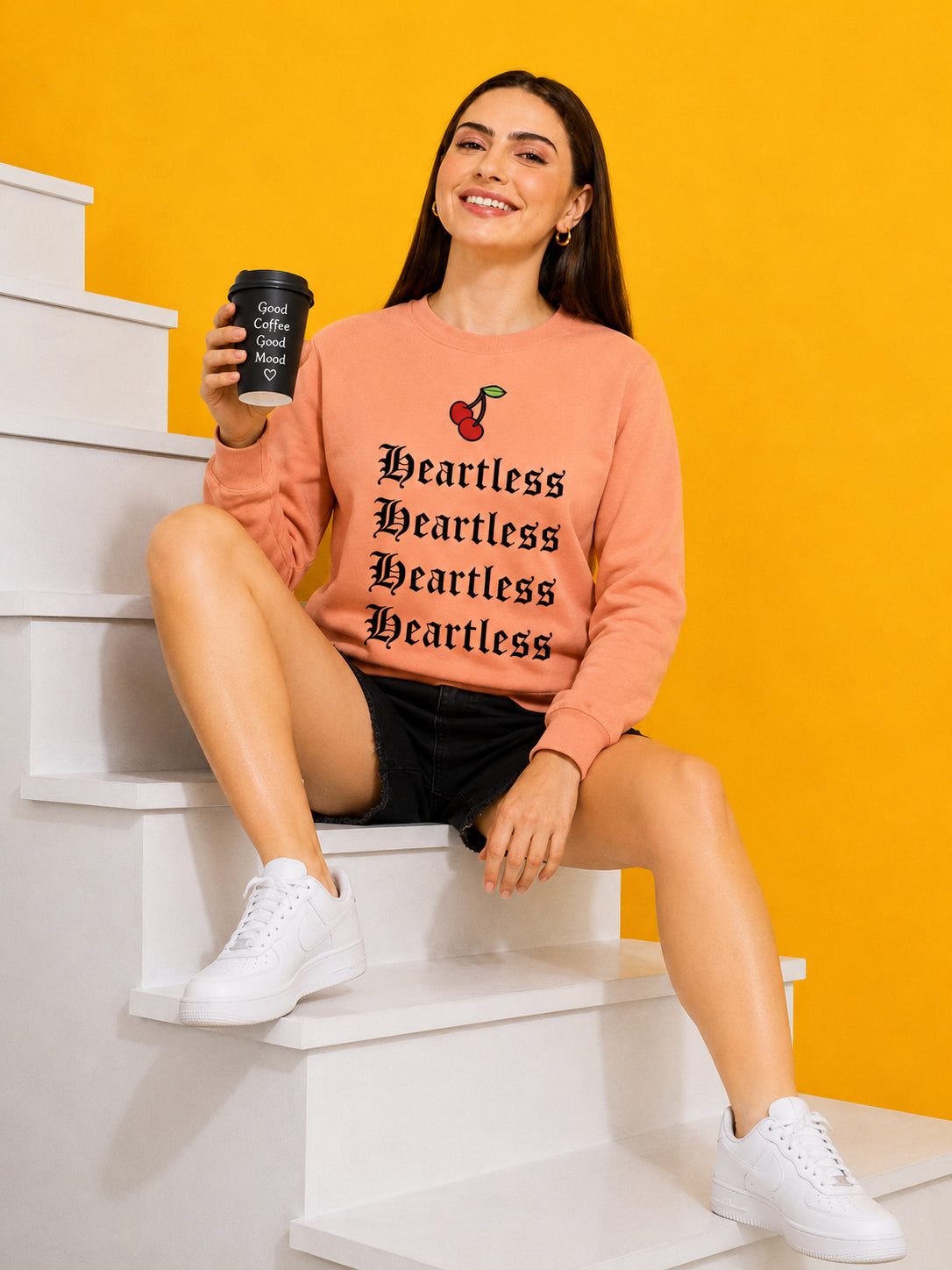 Heartless Printed Women’s Cozy & Stylish Full Sleeve Pastel Colour Sweatshirt