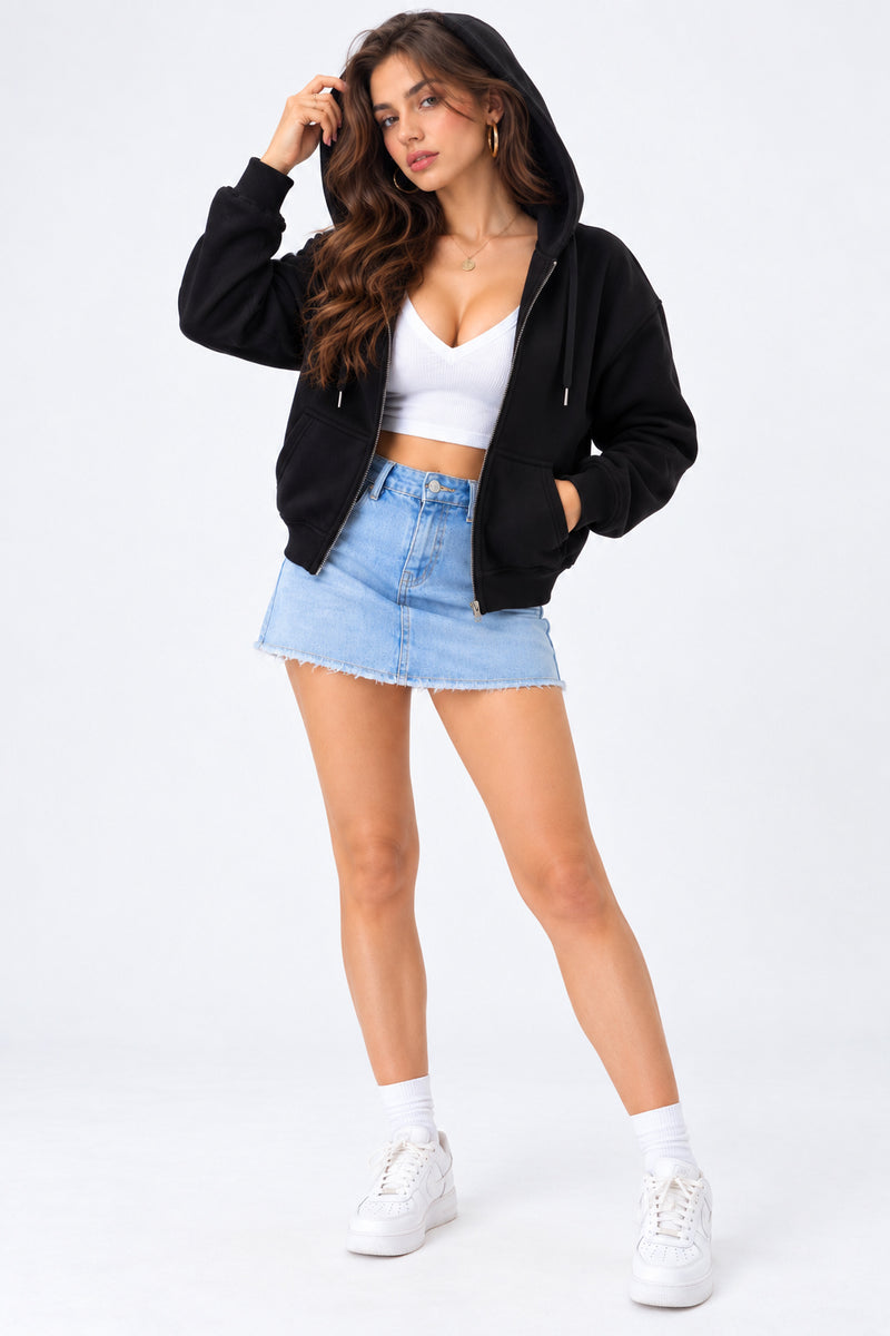Women’s Plain Zipper Hooded Hoodie Stylish & Comfortable