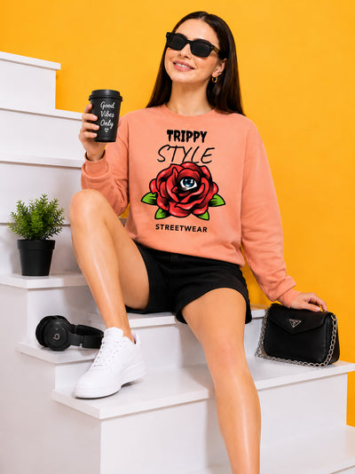 Trippy Style Streetwear Printed Women’s Cozy & Stylish Full Sleeve Pastel Colour Sweatshirt