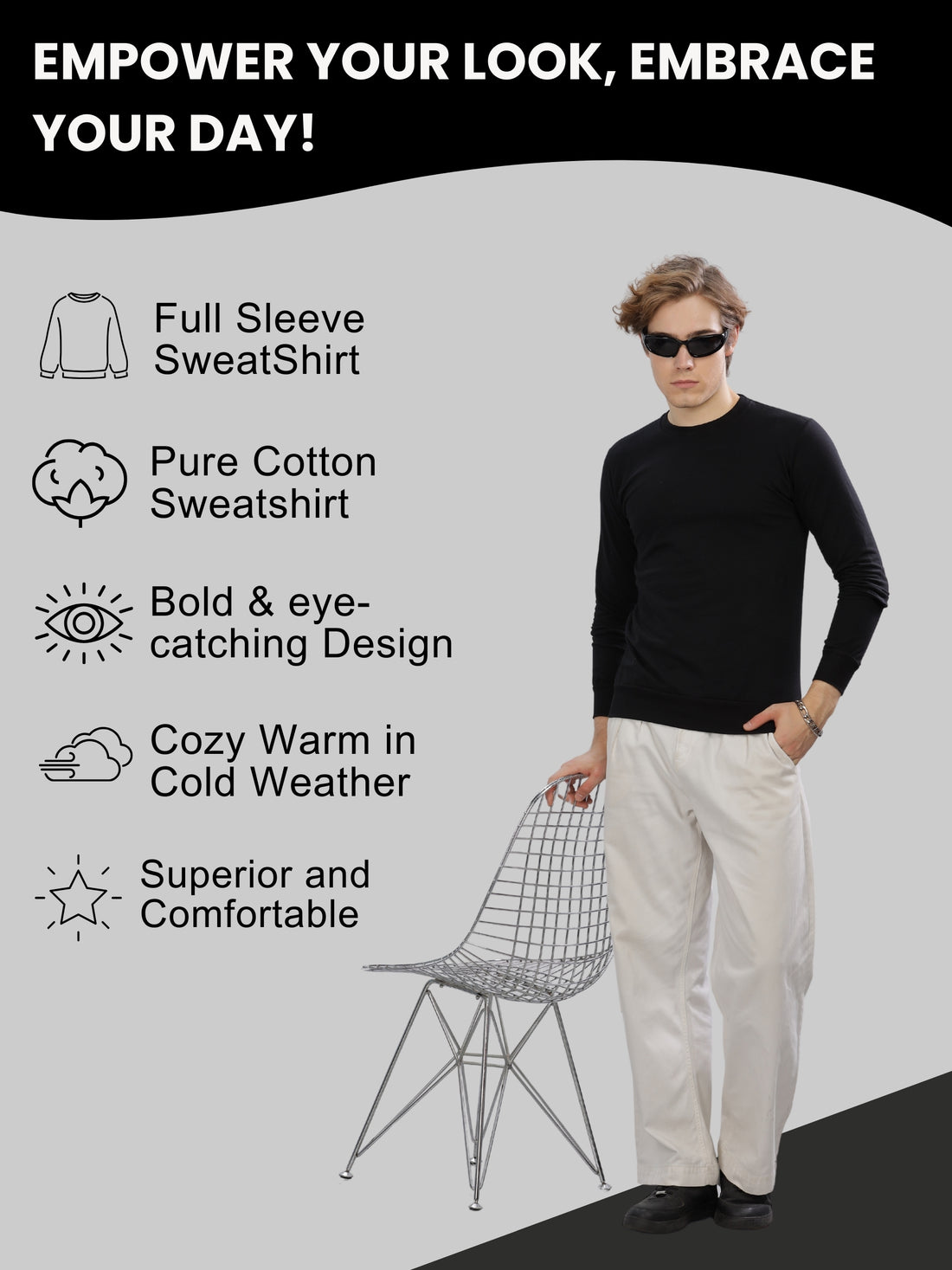 Men’s Solid Stylish Look Full Sleeve Premium Comfort Sweatshirt