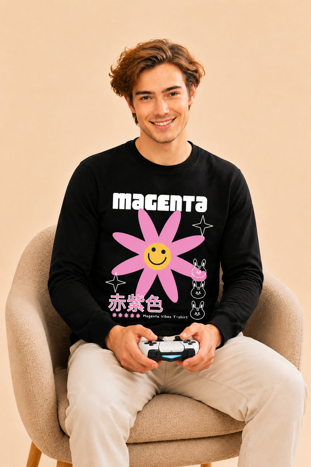 Magenta Printed Men’s Full Sleeve Premium Pure Cotton Sweatshirt