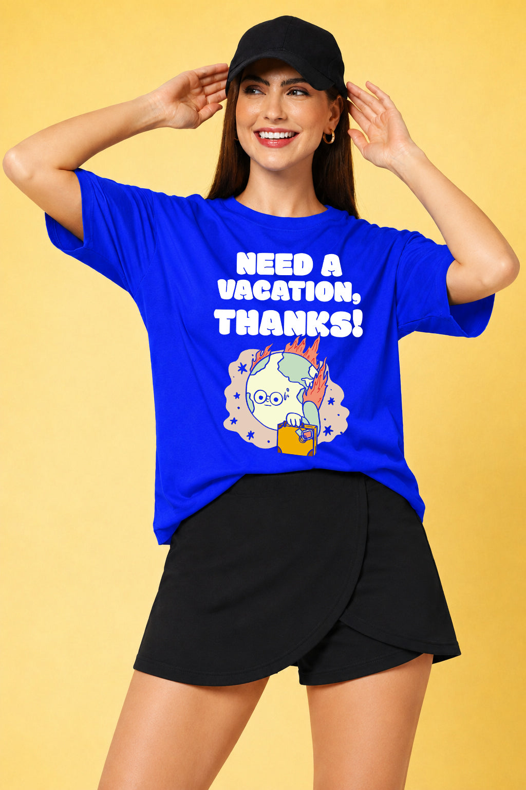 Need A Vacation Thanks Printed Oversized Baggy Loose Fit T-Shirt