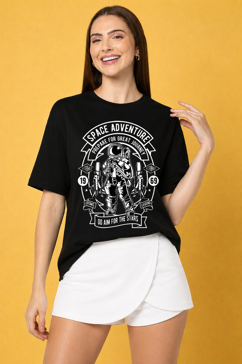 Space Adventure Printed Oversized Baggy Loose Fit T-Shirt