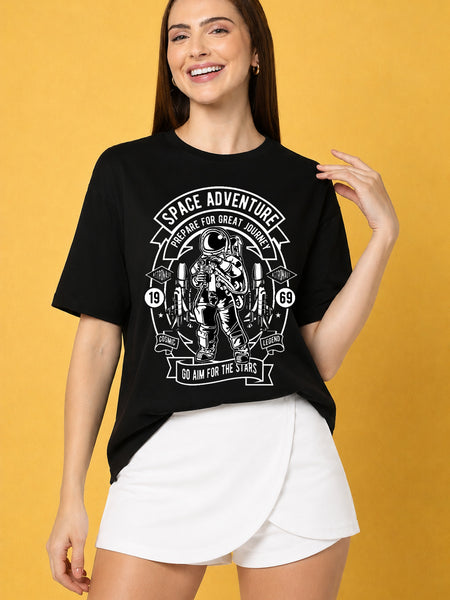 Space Adventure Printed Oversized Baggy Loose Fit T-Shirt