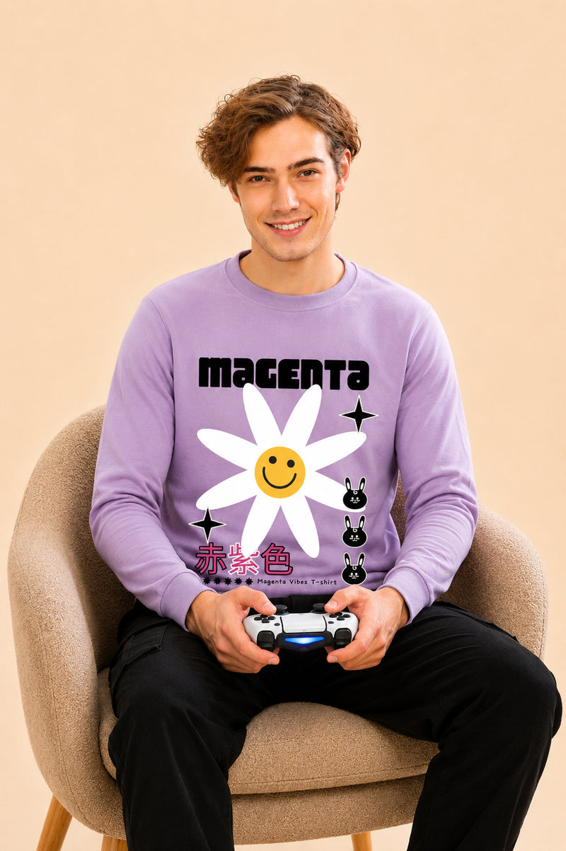 Magenta Printed Men’s Full Sleeve Premium Pure Cotton Sweatshirt