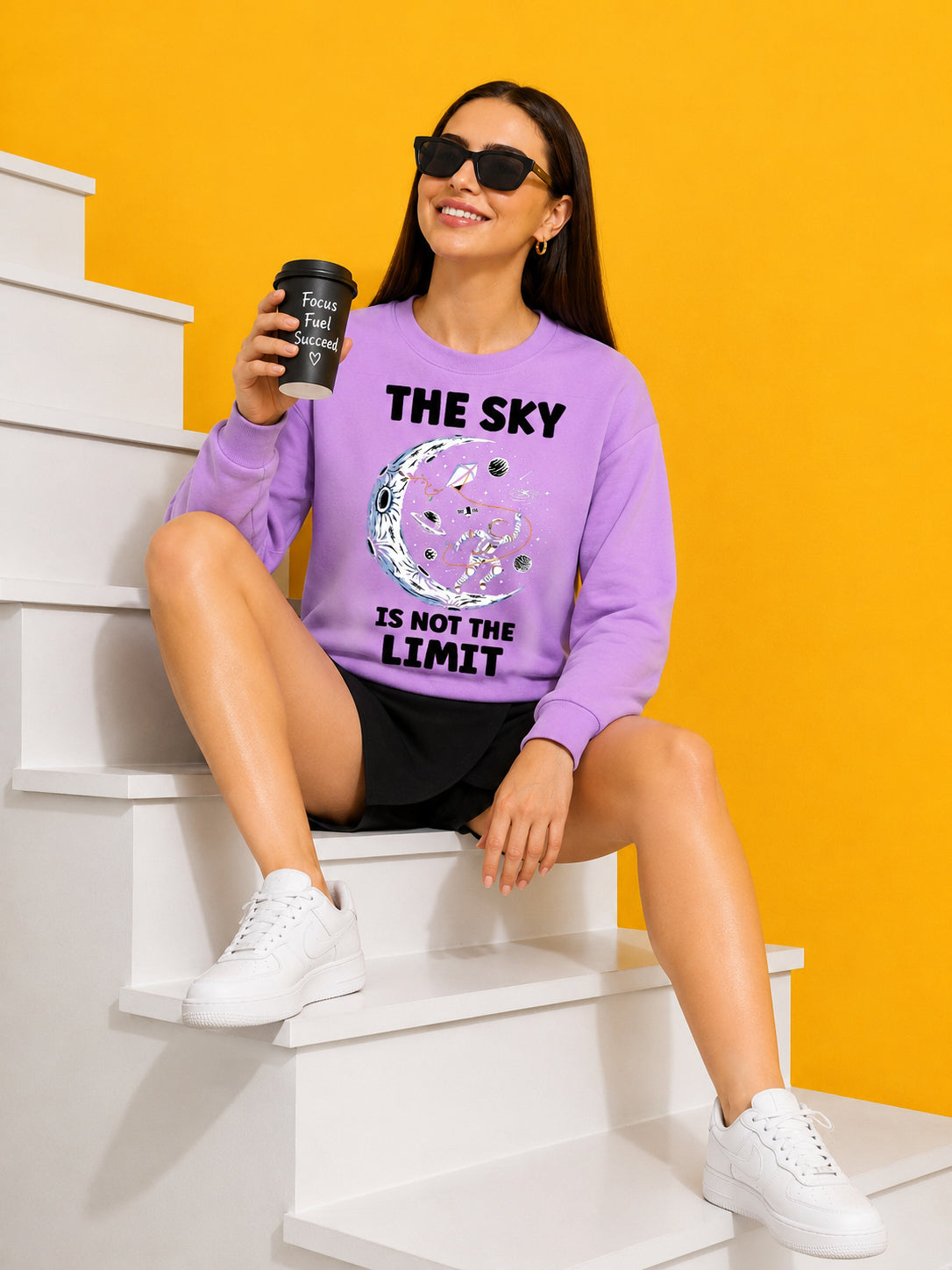 The Sky Is The Limit Printed Women’s Cozy & Stylish Full Sleeve Pastel Colour Sweatshirt