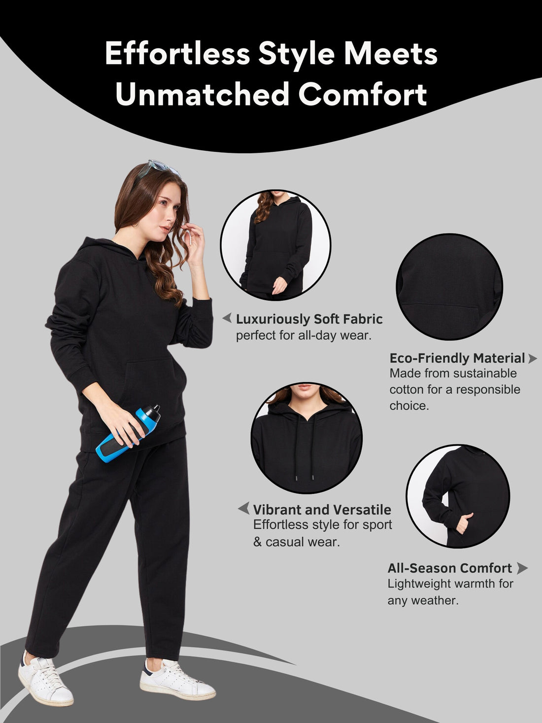 Women Plain Solid Pullover Hooded Hoodie Sweatshirt with 2 Kangaroo Pockets