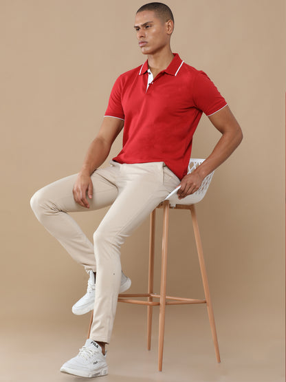 Sustainable Heather Red Men’s Premium Polo T-Shirt with White Tipping | Eco-Friendly Casual Wear