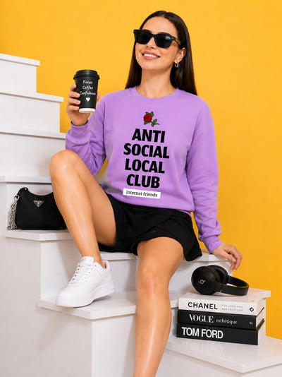 Anti Social Local Club Printed Women’s Cozy & Stylish Full Sleeve Pastel Colour Sweatshirt