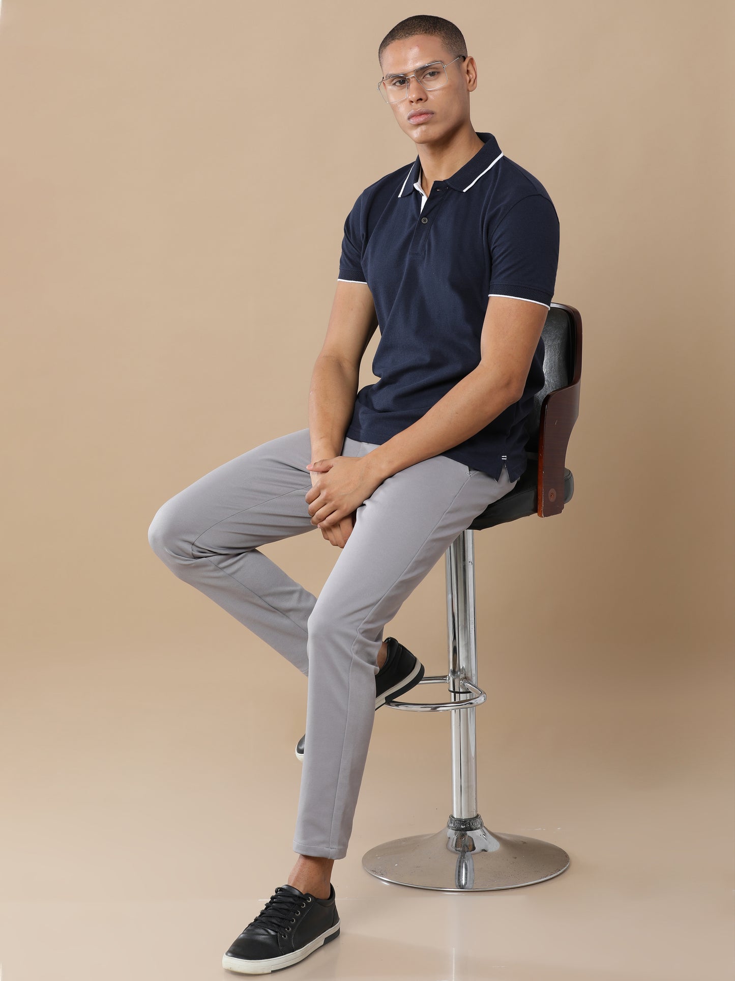 Sustainable Midnight Navy Blue Premium Polo T-Shirt with White Tipping