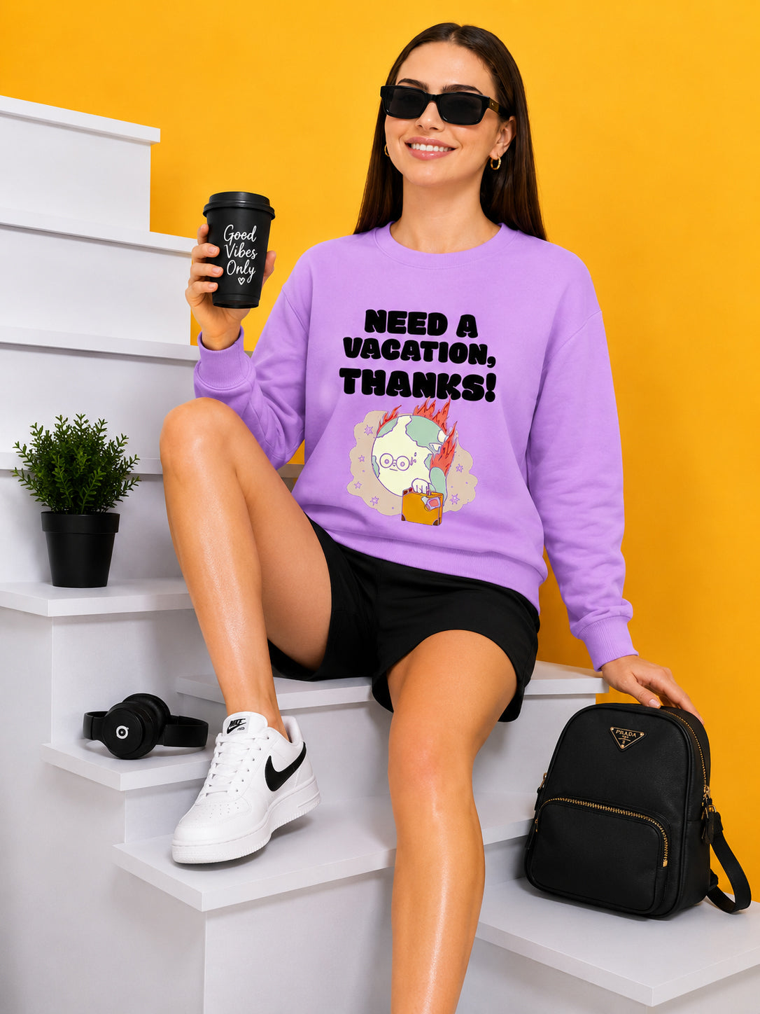 Need A Vacation Thanks Printed Women’s Cozy & Stylish Full Sleeve Pastel Colour Sweatshirt