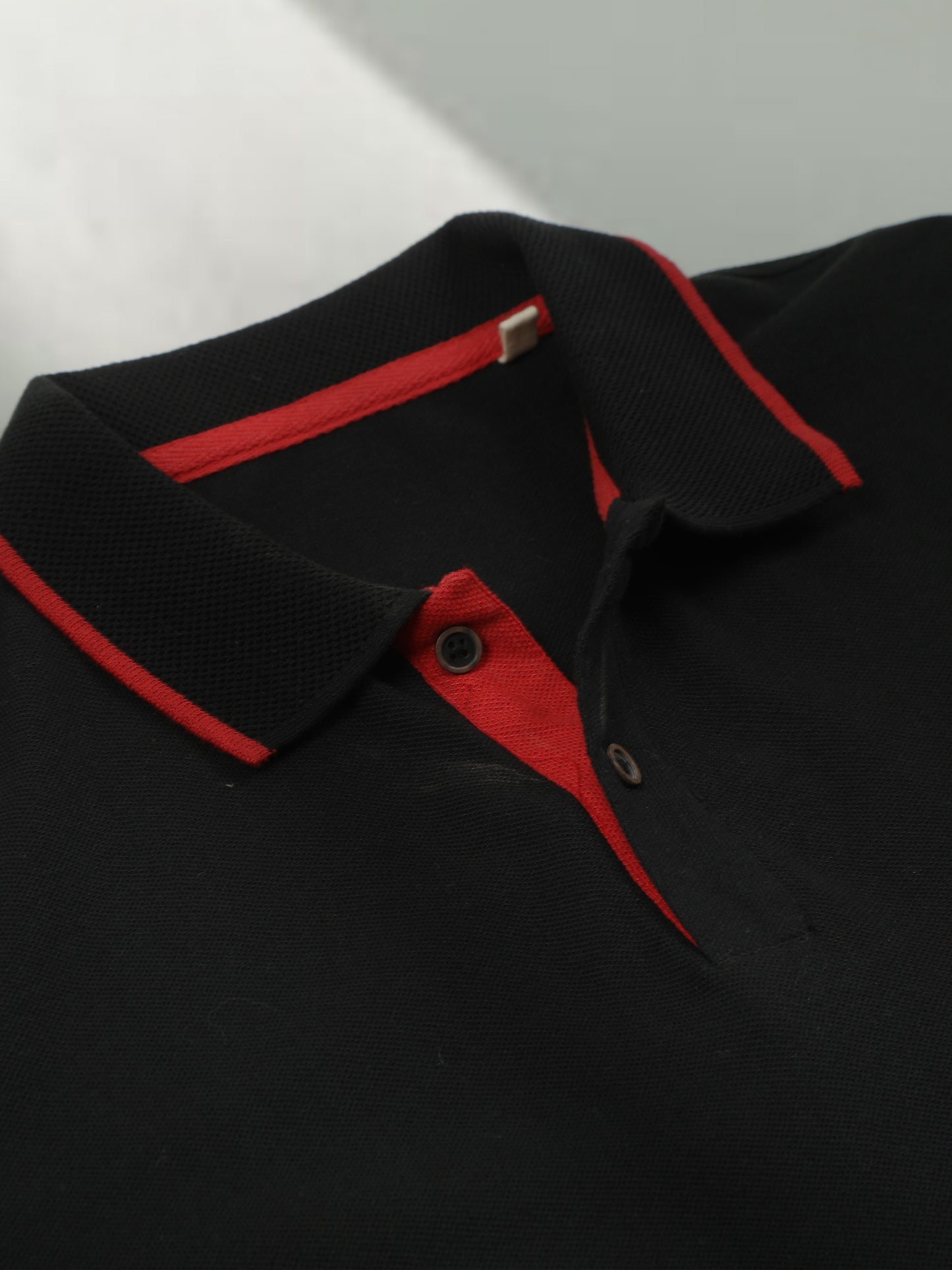 Men’s Sustainable Classic Black Polo T-Shirt with Red Tipping