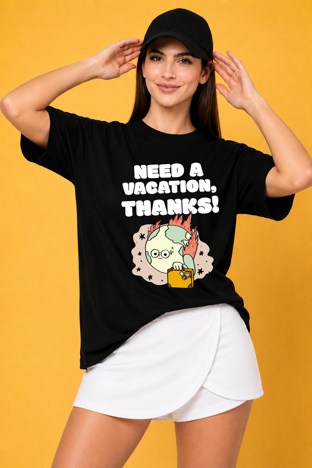 Need A Vacation Thanks Printed Oversized Baggy Loose Fit T-Shirt