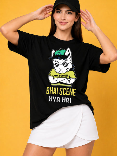 Bhai Scene Kya Hai Oversized Baggy Loose Fit T-Shirt