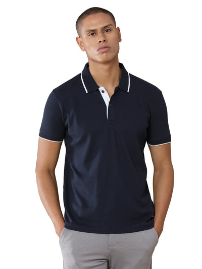 Sustainable Midnight Navy Blue Premium Polo T-Shirt with White Tipping