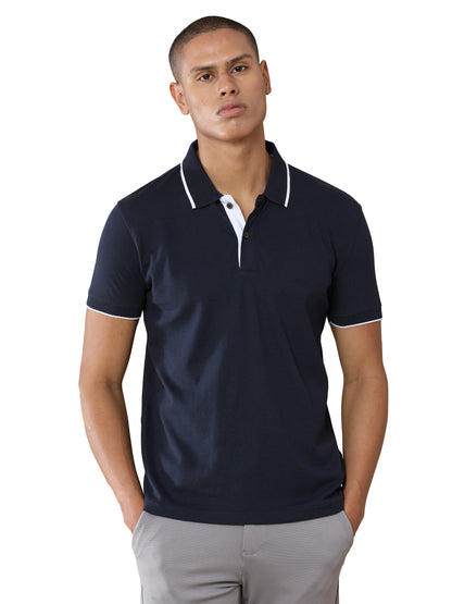 Sustainable Midnight Navy Blue Premium Polo T-Shirt with White Tipping