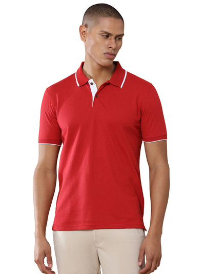 Sustainable Heather Red Men’s Premium Polo T-Shirt with White Tipping | Eco-Friendly Casual Wear