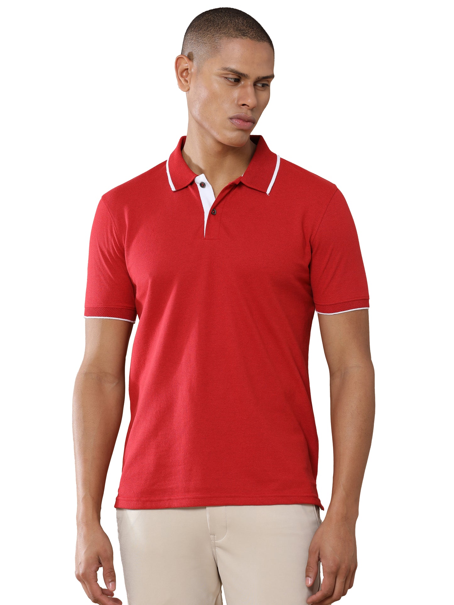Sustainable Heather Red Men’s Premium Polo T-Shirt with White Tipping | Eco-Friendly Casual Wear