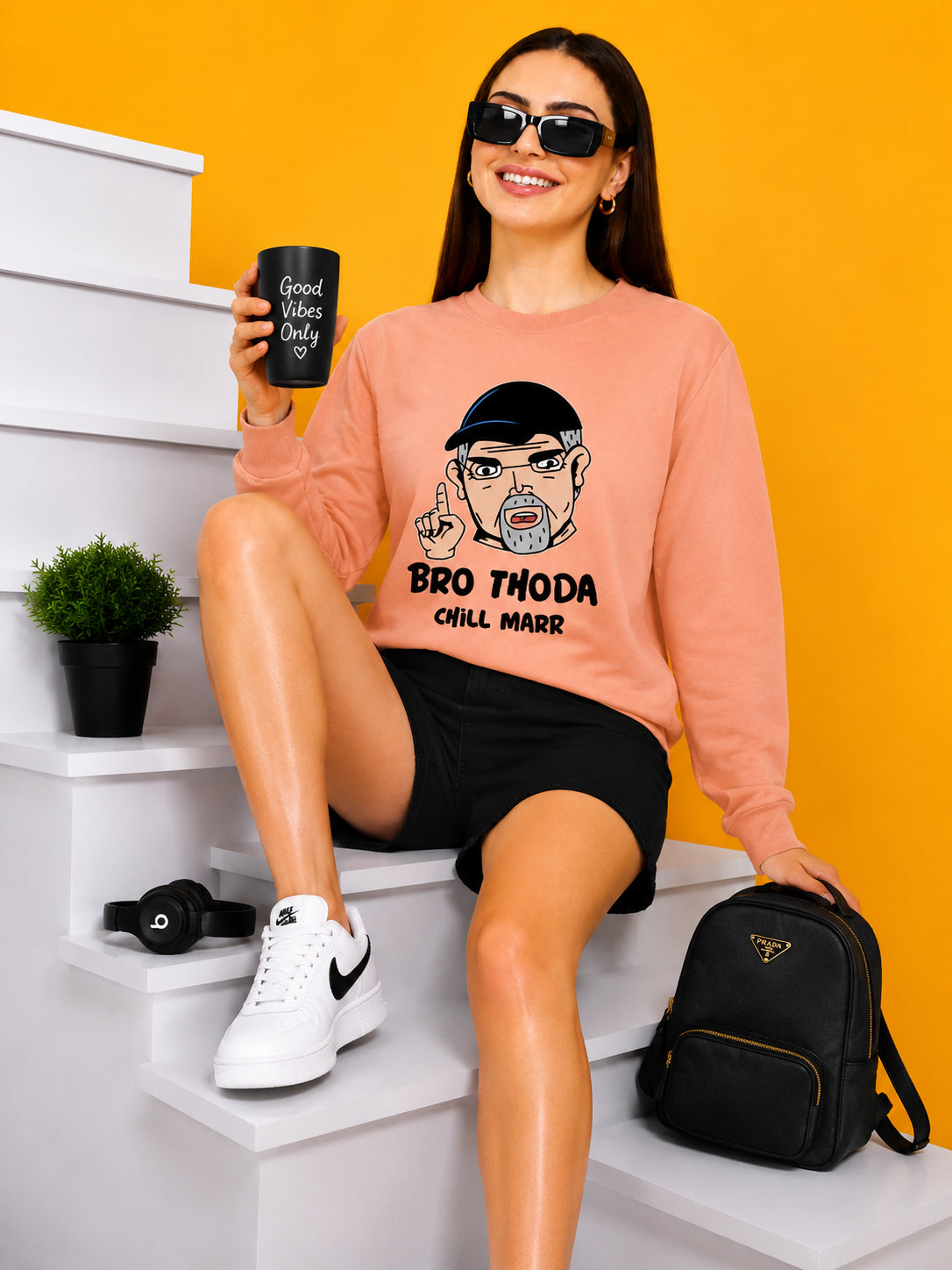 Bro Thoda Chill Kar Printed Women’s Cozy & Stylish Full Sleeve Pastel Colour Sweatshirt