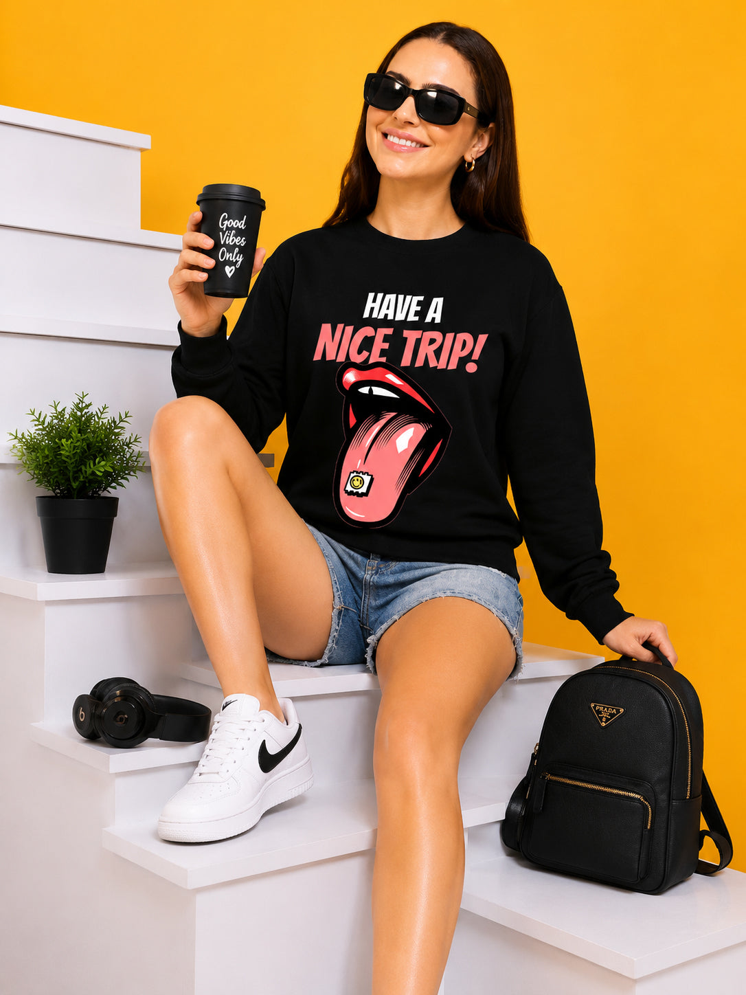 Have a Nice Trip Printed Women’s Cozy & Stylish Full Sleeve Pastel Colour Sweatshirt