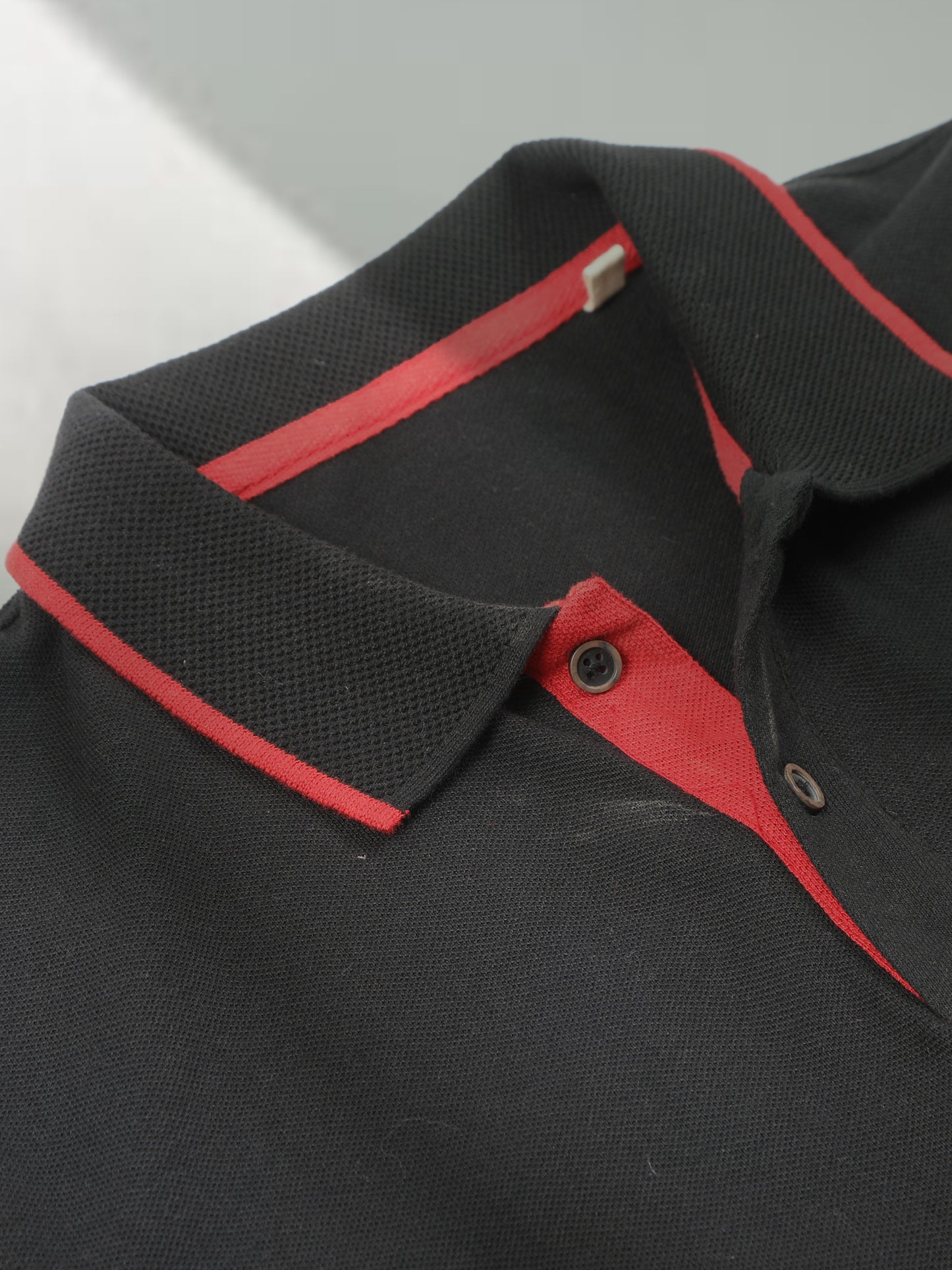 Men’s Sustainable Classic Black Polo T-Shirt with Red Tipping