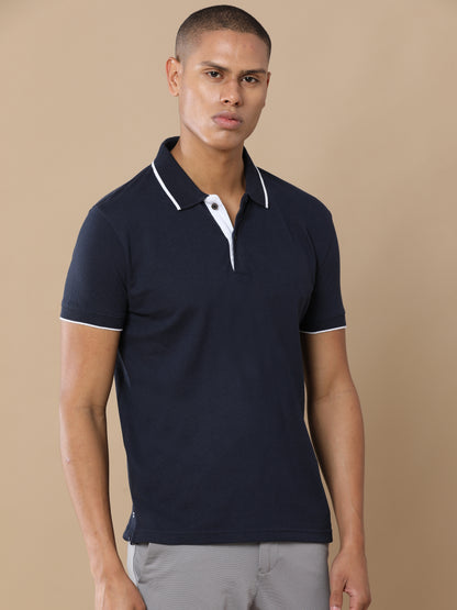 Sustainable Midnight Navy Blue Premium Polo T-Shirt with White Tipping