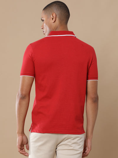 Sustainable Heather Red Men’s Premium Polo T-Shirt with White Tipping | Eco-Friendly Casual Wear