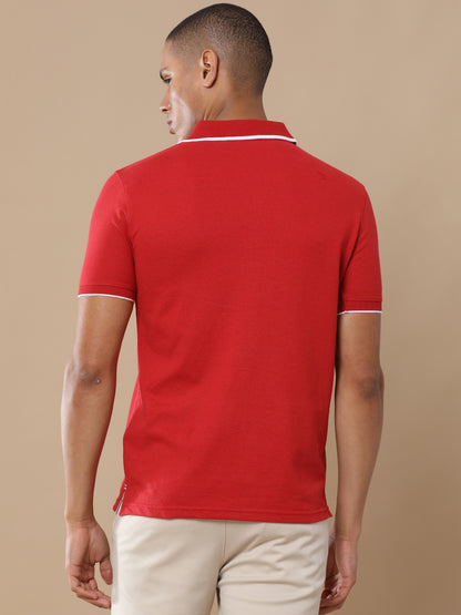 Sustainable Heather Red Men’s Premium Polo T-Shirt with White Tipping | Eco-Friendly Casual Wear