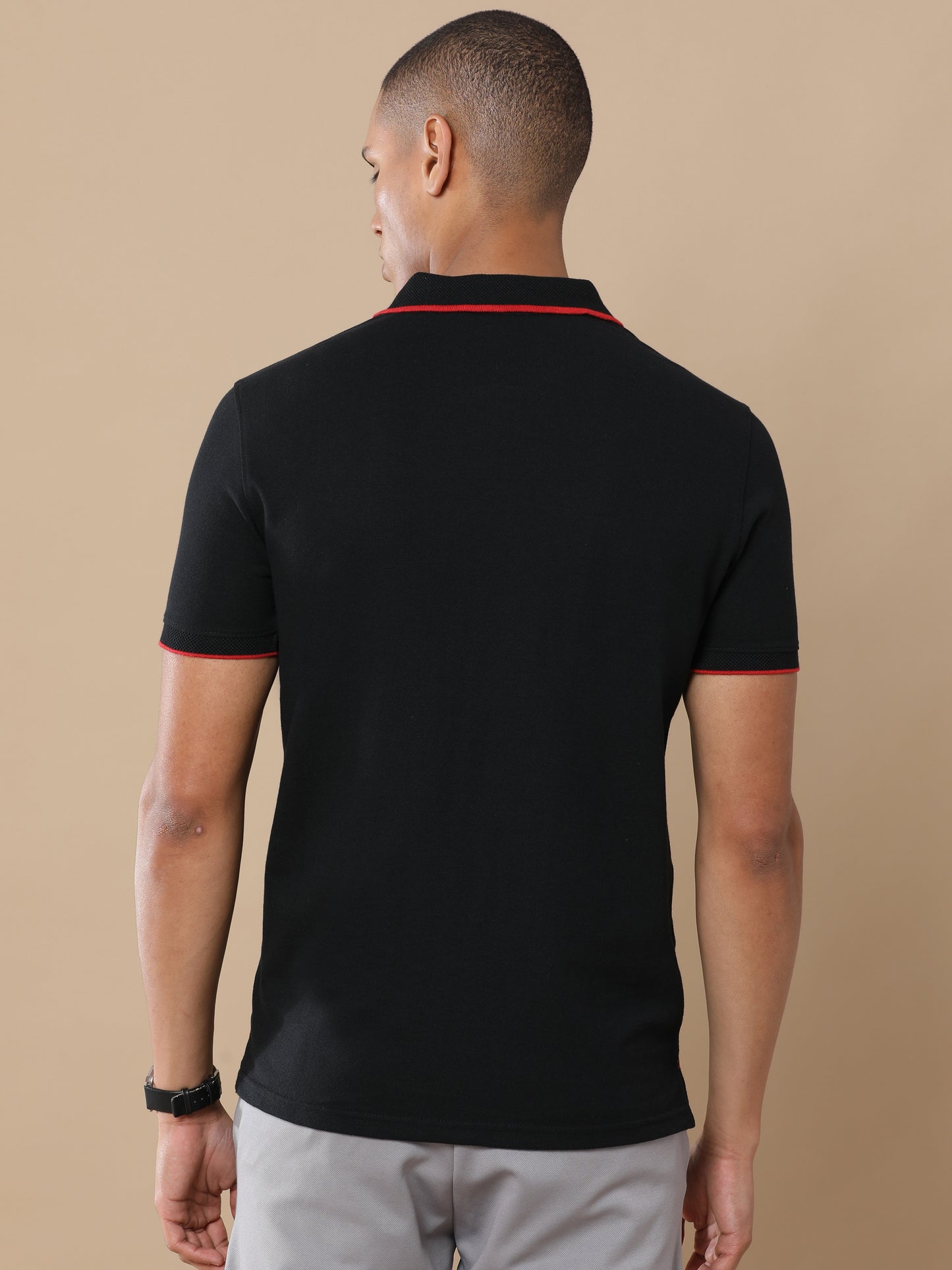 Men’s Sustainable Classic Black Polo T-Shirt with Red Tipping