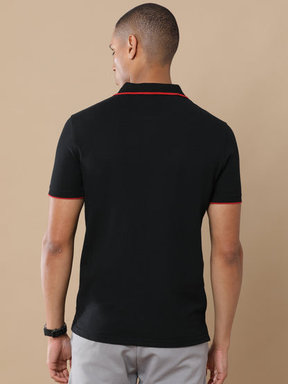 Men’s Sustainable Classic Black Polo T-Shirt with Red Tipping
