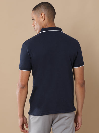 Sustainable Midnight Navy Blue Premium Polo T-Shirt with White Tipping