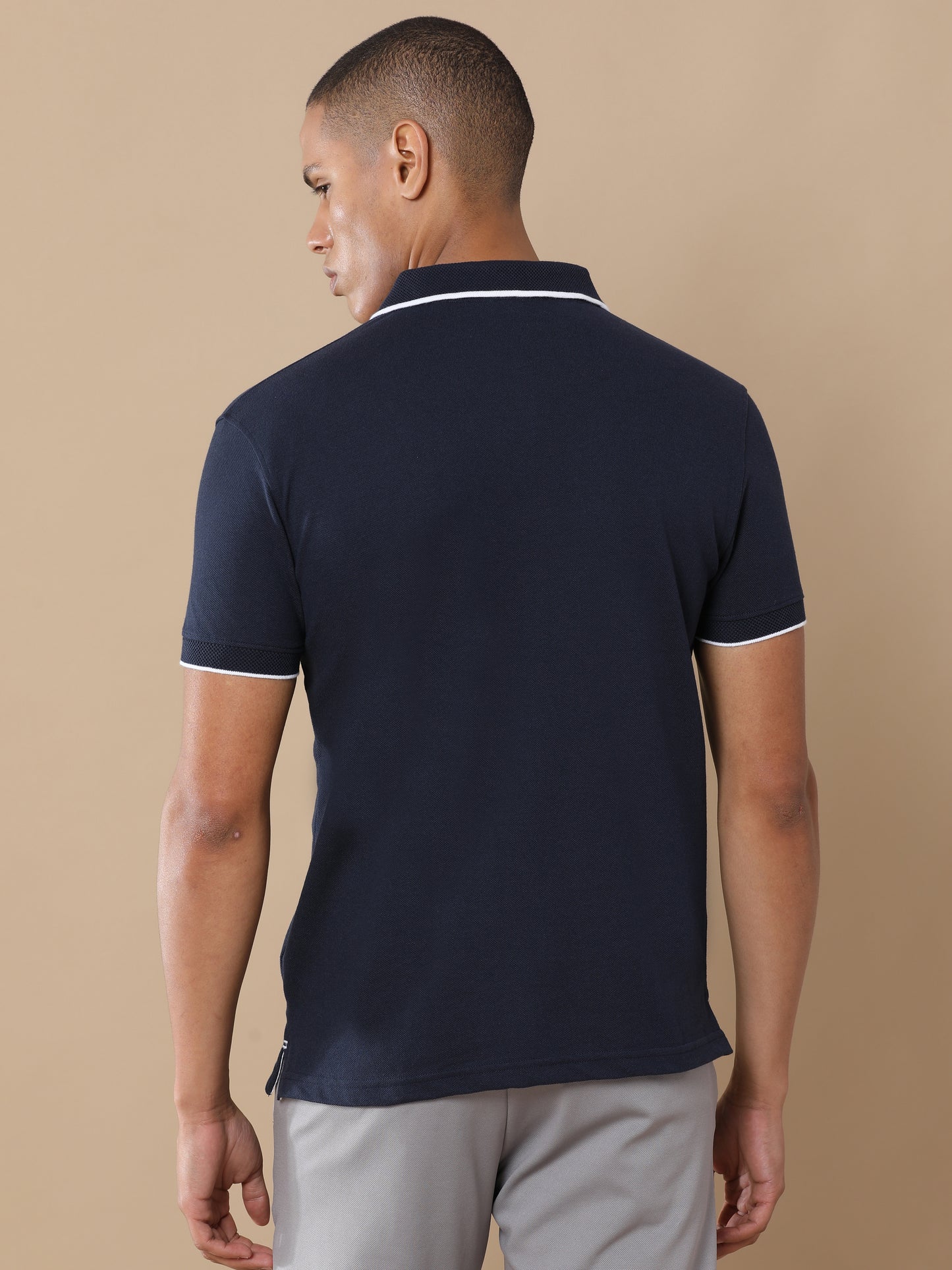 Sustainable Midnight Navy Blue Premium Polo T-Shirt with White Tipping