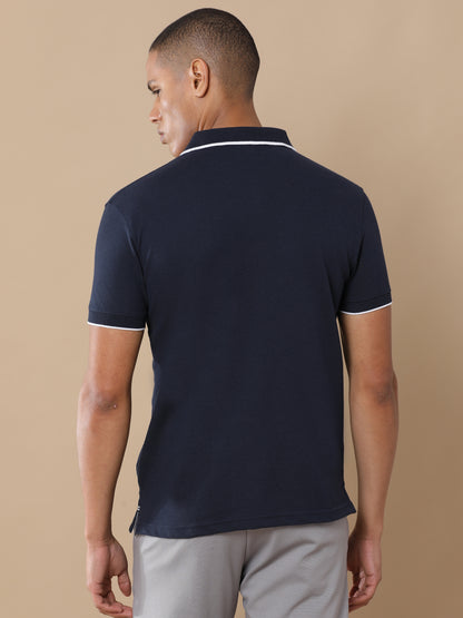 Sustainable Midnight Navy Blue Premium Polo T-Shirt with White Tipping