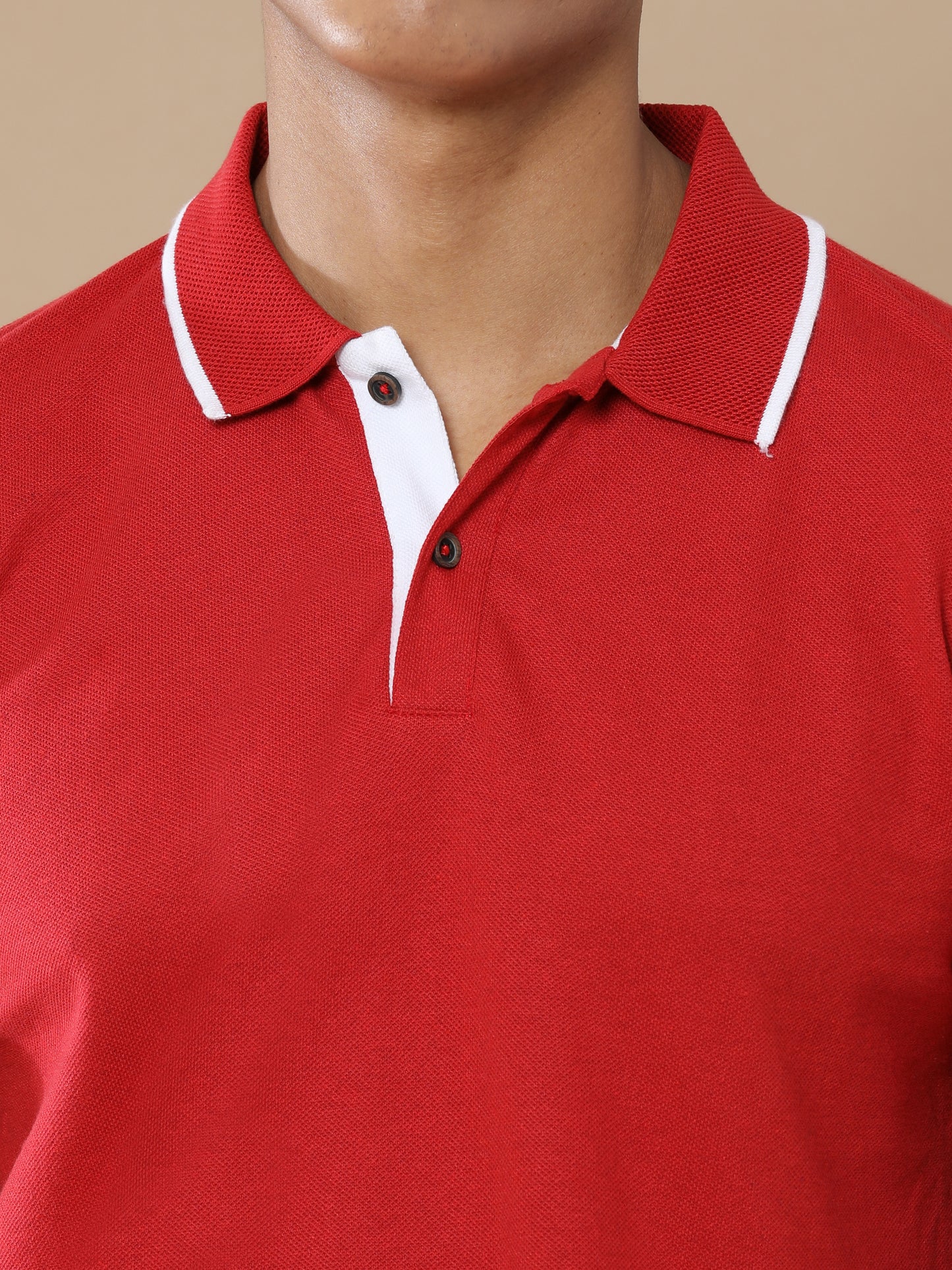 Sustainable Heather Red Men’s Premium Polo T-Shirt with White Tipping | Eco-Friendly Casual Wear