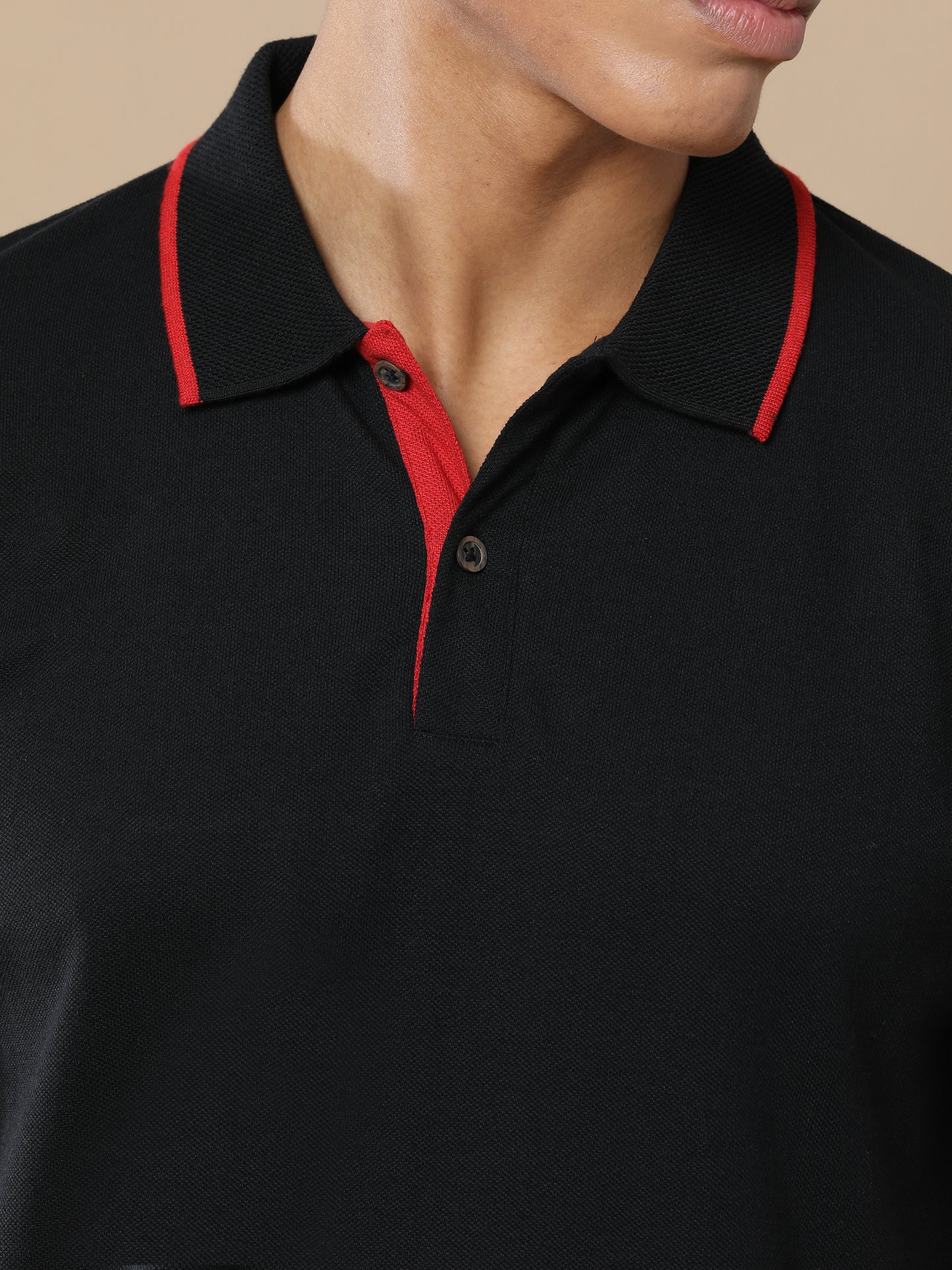 Men’s Sustainable Classic Black Polo T-Shirt with Red Tipping