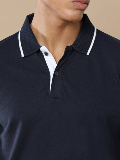 Sustainable Midnight Navy Blue Premium Polo T-Shirt with White Tipping