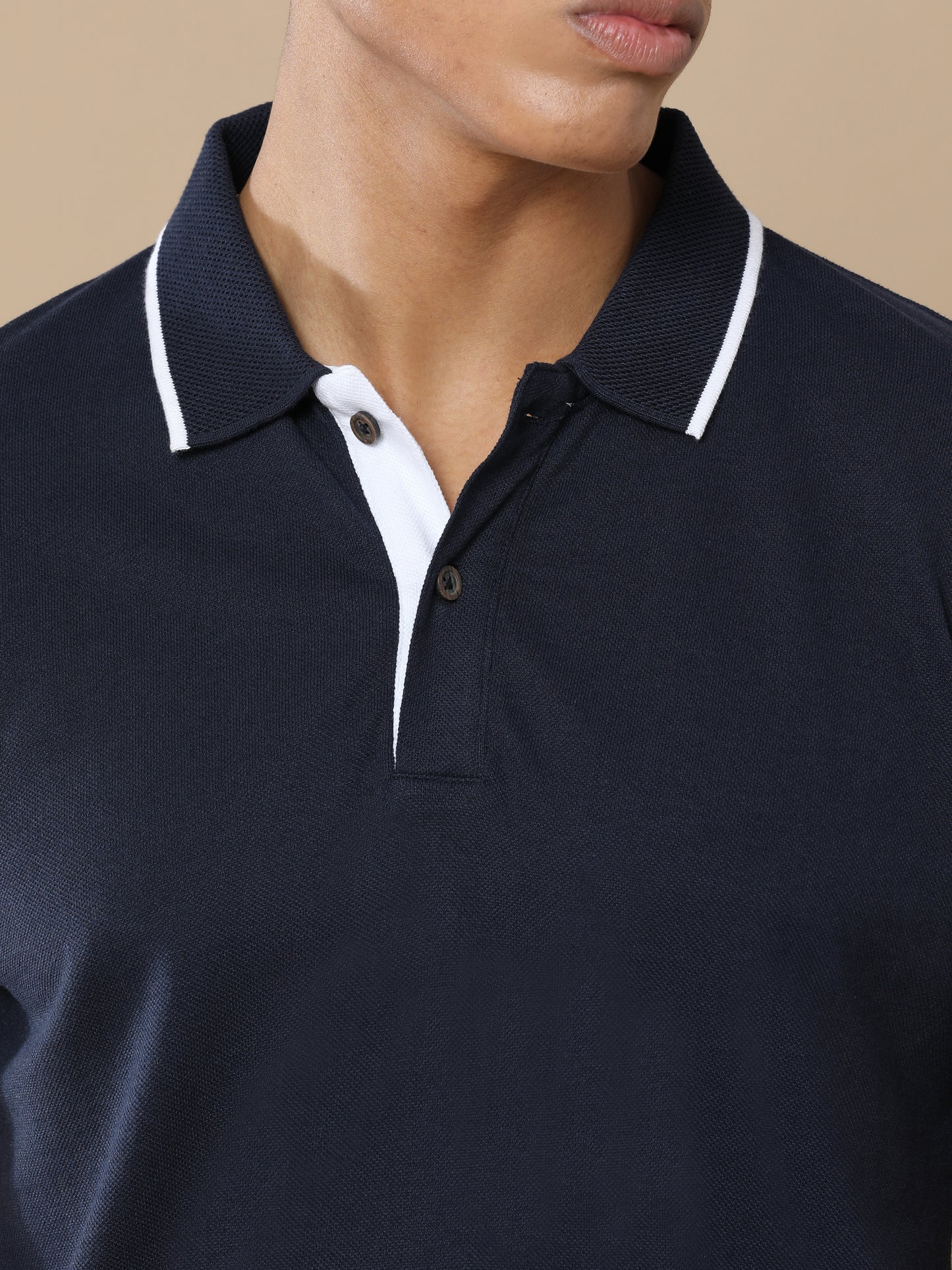 Sustainable Midnight Navy Blue Premium Polo T-Shirt with White Tipping