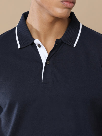 Sustainable Midnight Navy Blue Premium Polo T-Shirt with White Tipping