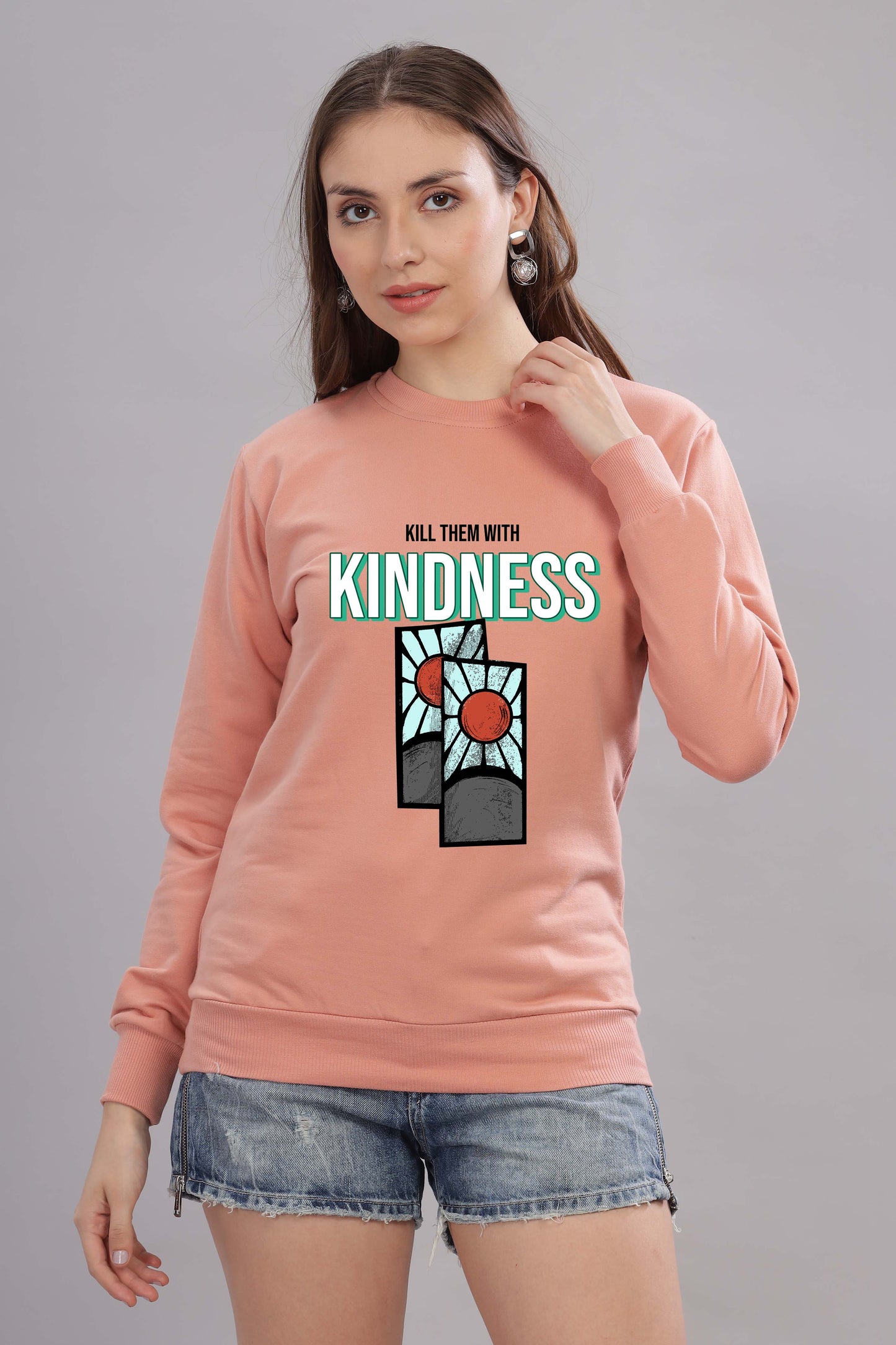 Women’s Cozy & Stylish Full Sleeve Pastel Colour Printed Sweatshirt