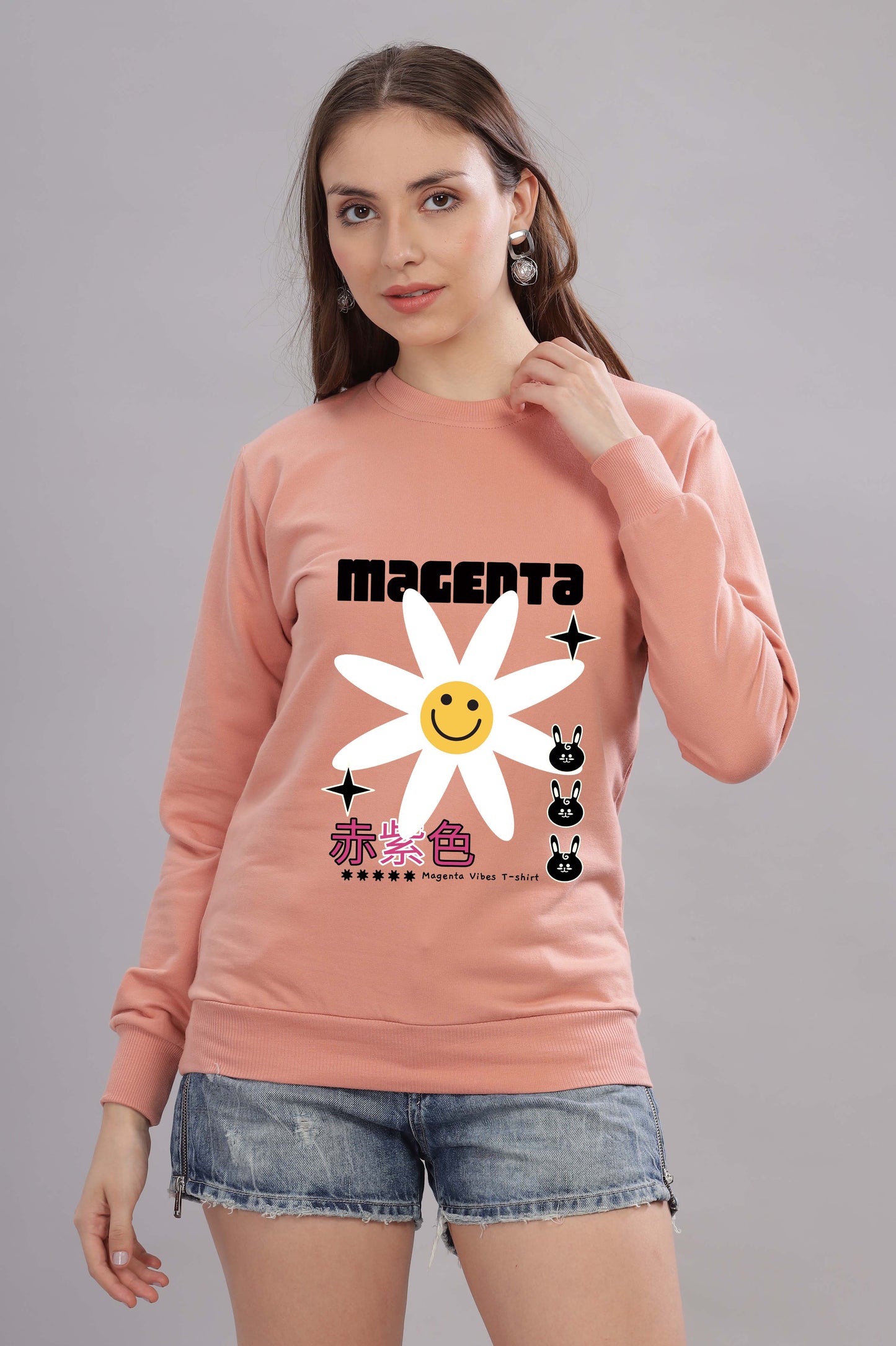 Women’s Cozy & Stylish Full Sleeve Pastel Colour Printed Sweatshirt