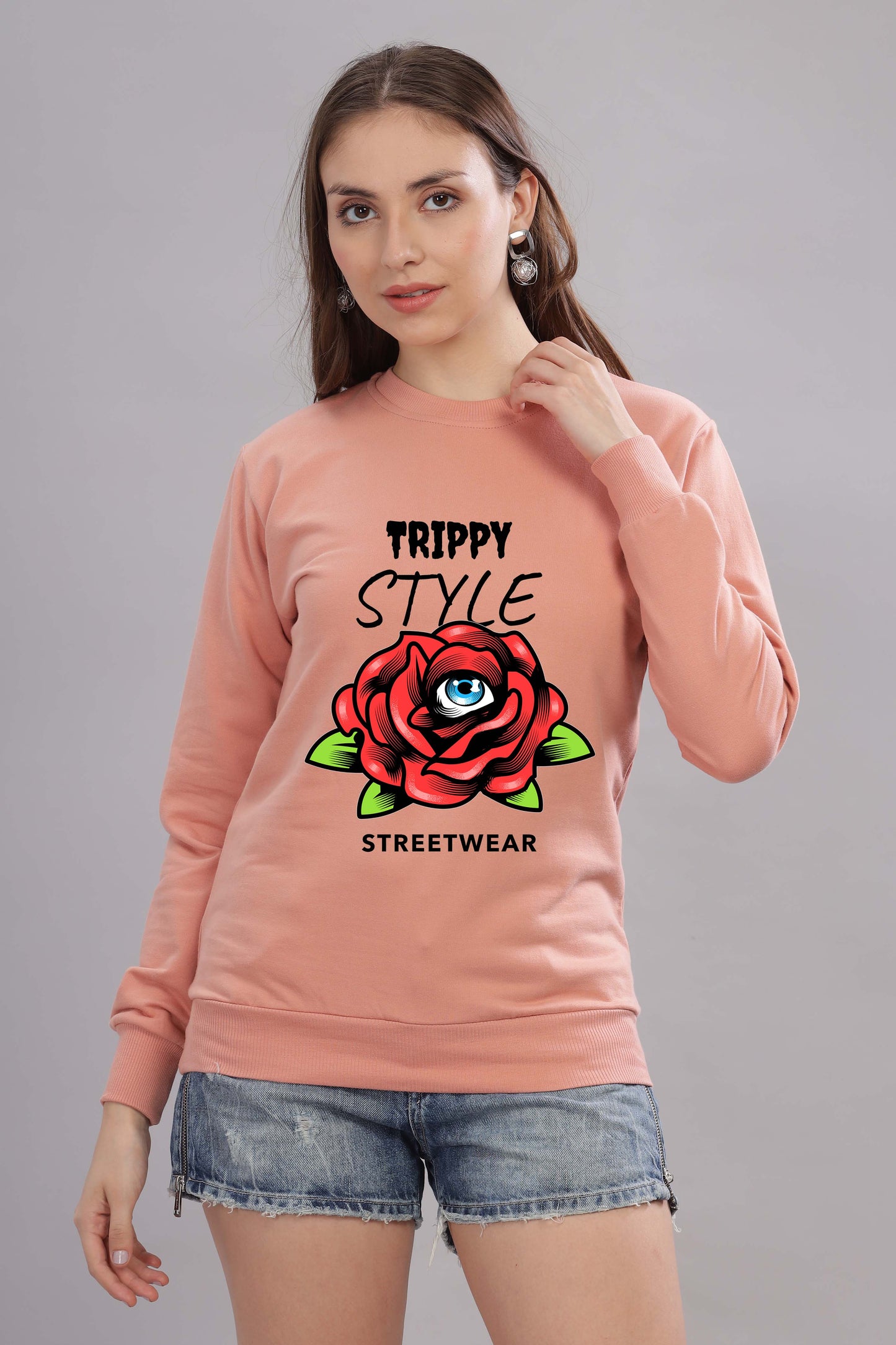 Women’s Cozy & Stylish Full Sleeve Pastel Colour Printed Sweatshirt