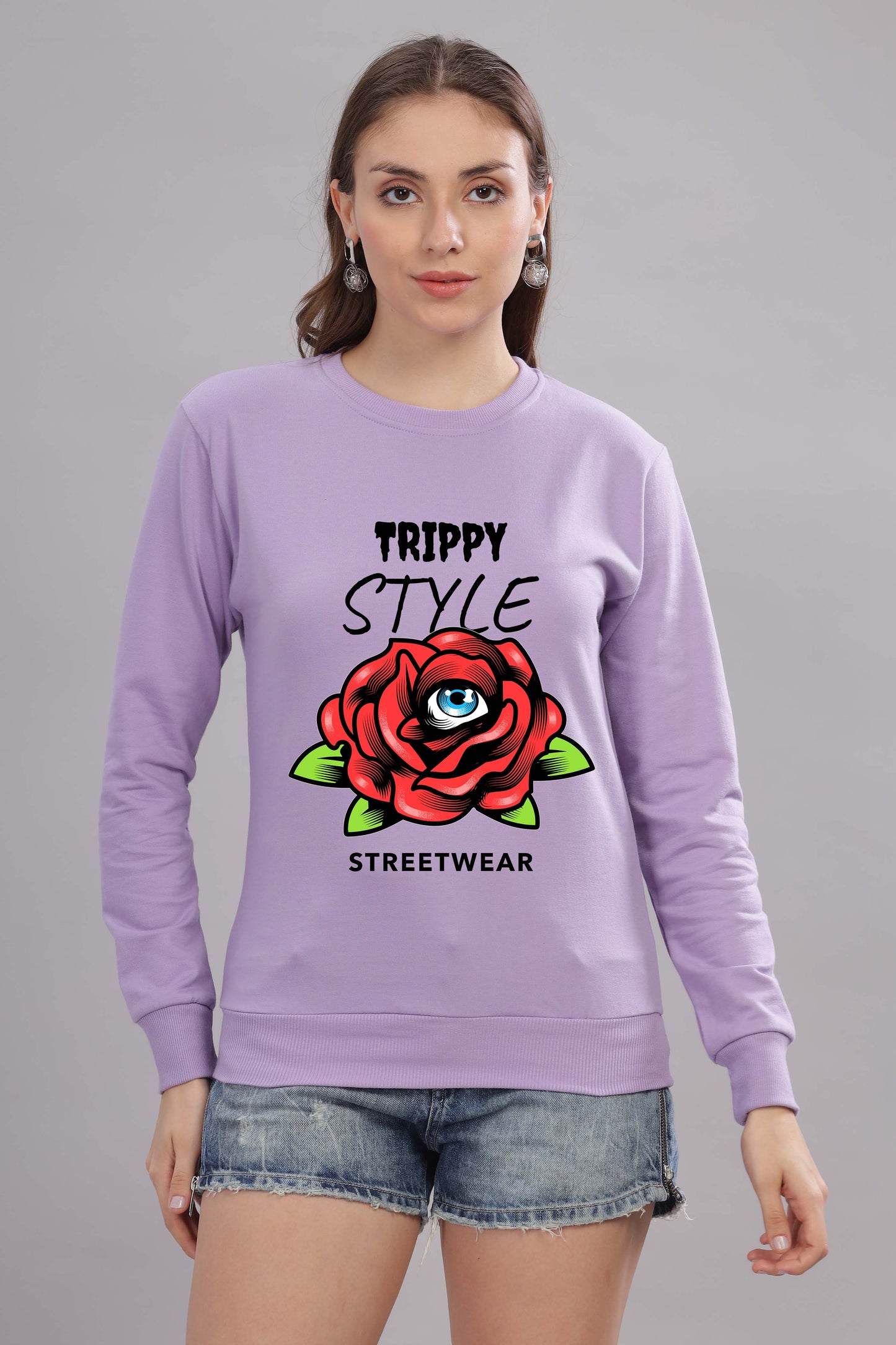 Women’s Cozy & Stylish Full Sleeve Pastel Colour Printed Sweatshirt