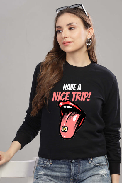 Women’s Cozy & Stylish Full Sleeve Pastel Colour Printed Sweatshirt