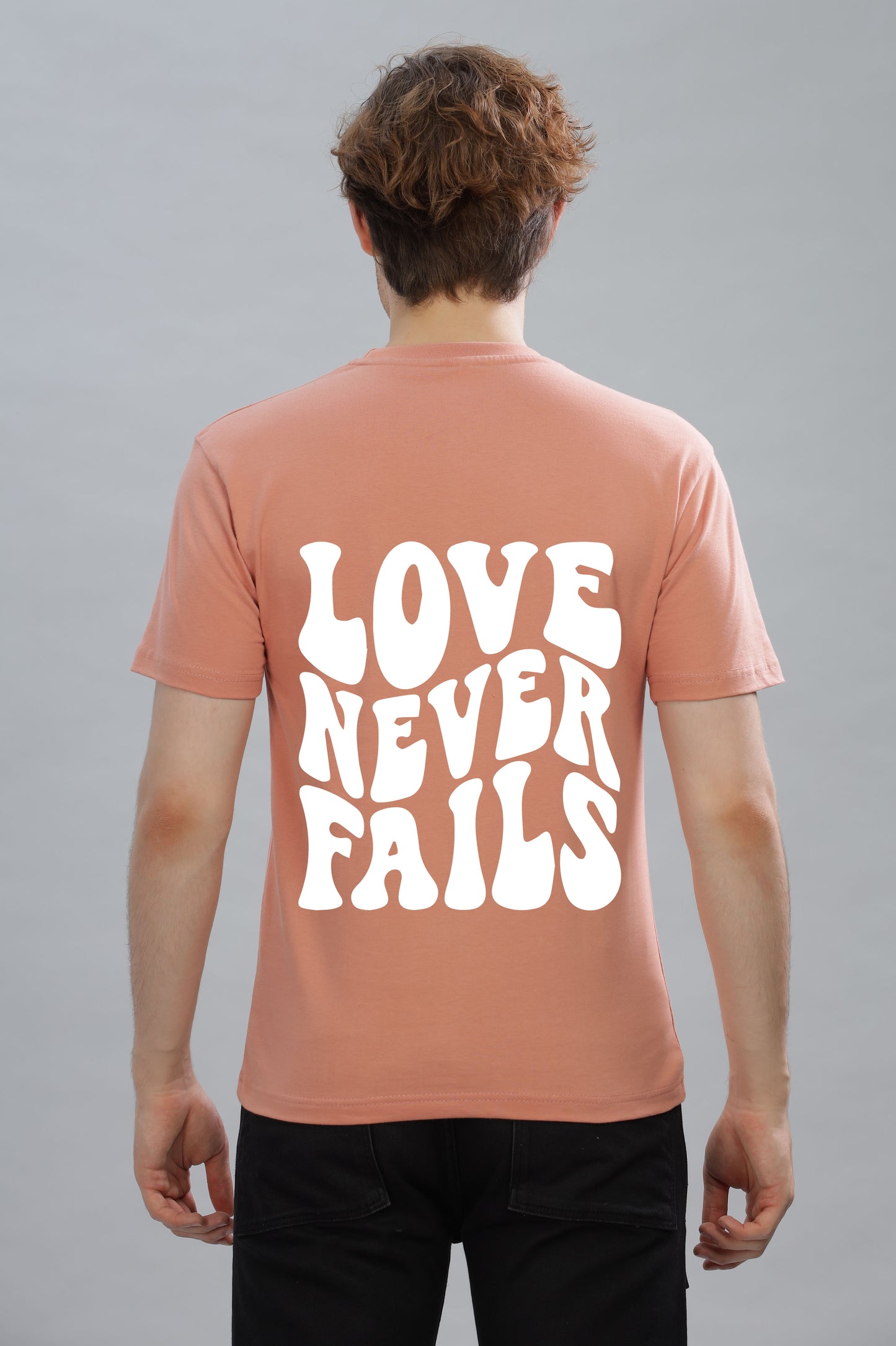 Love Never Fails Back Printed Oversized Baggy Fit Men’s Premium Cotton T-Shirt