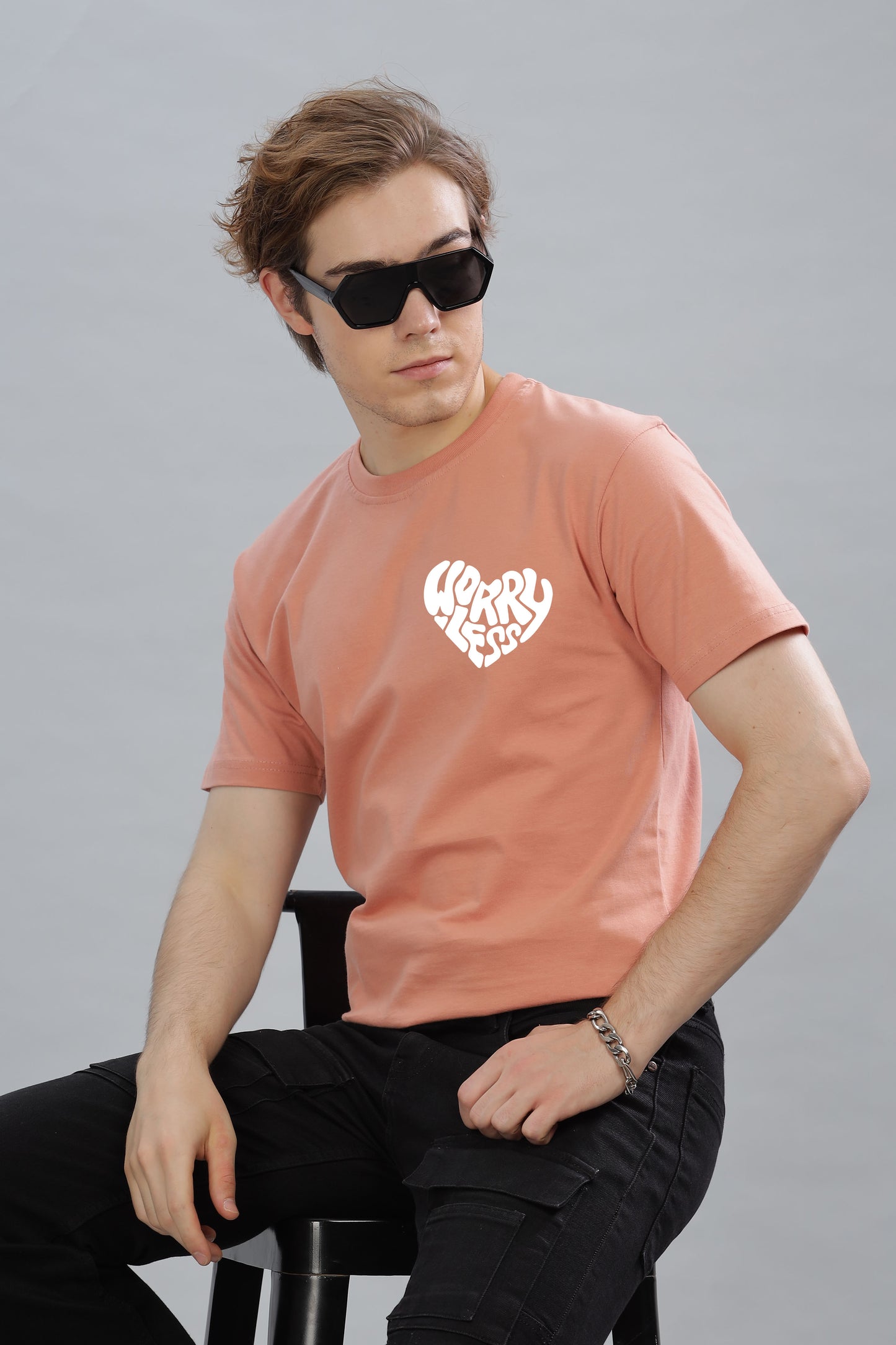 Worry Less Back Printed Men’s Oversized Baggy Fit T-Shirt | Premium Cotton Tee