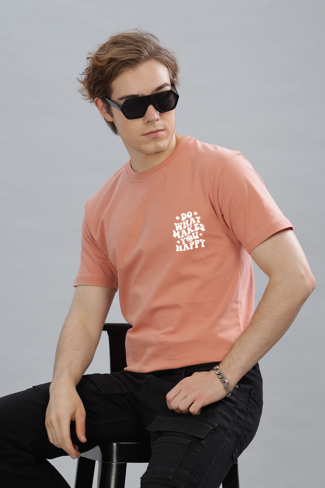 Do What Makes You Happy Men's Soft Cotton Rich Fabric Oversized Baggy Fit T-Shirt