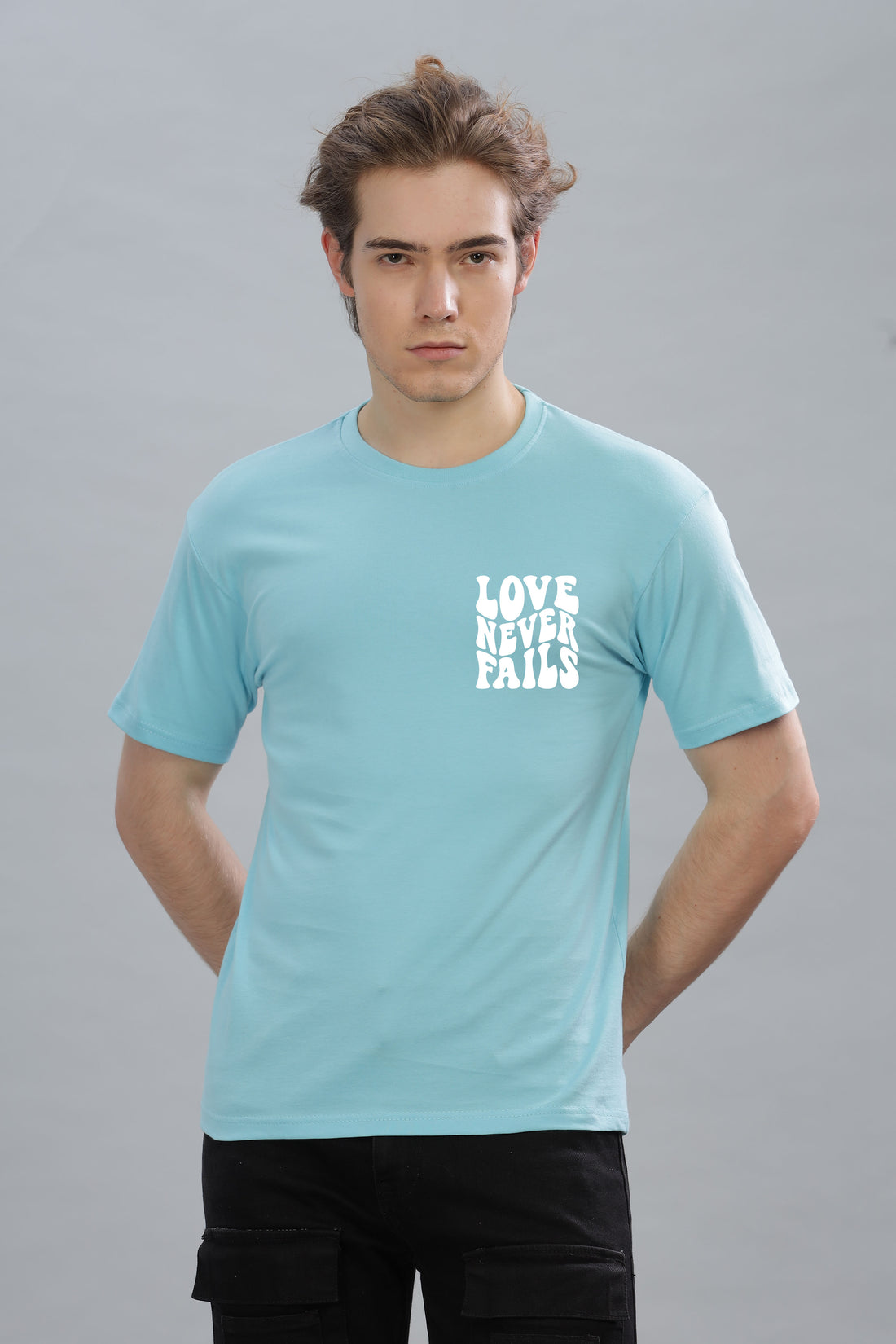 Love Never Fails Back Printed Oversized Baggy Fit Men’s Premium Cotton T-Shirt
